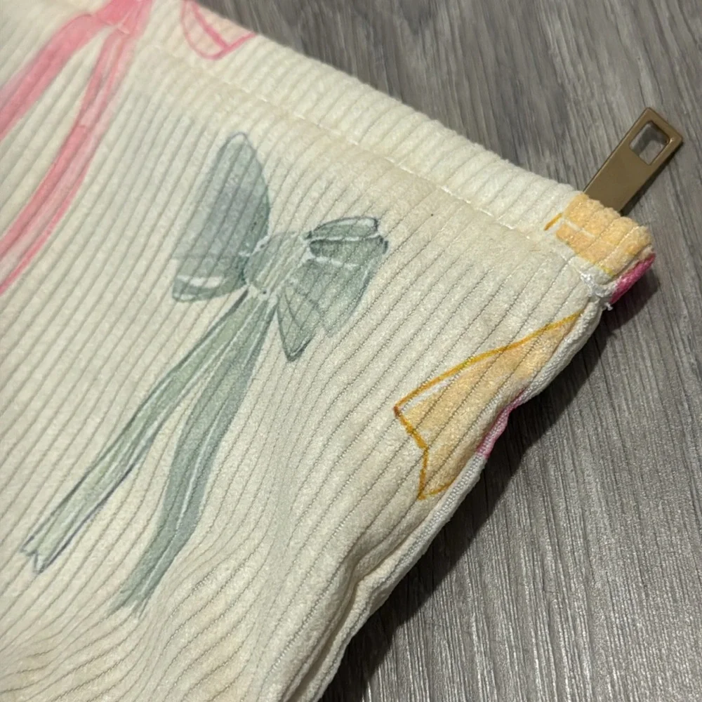 Bow Print Makeup Travel Toiletry Pouch Clutch Bag Zipper Soft Colorful Girls